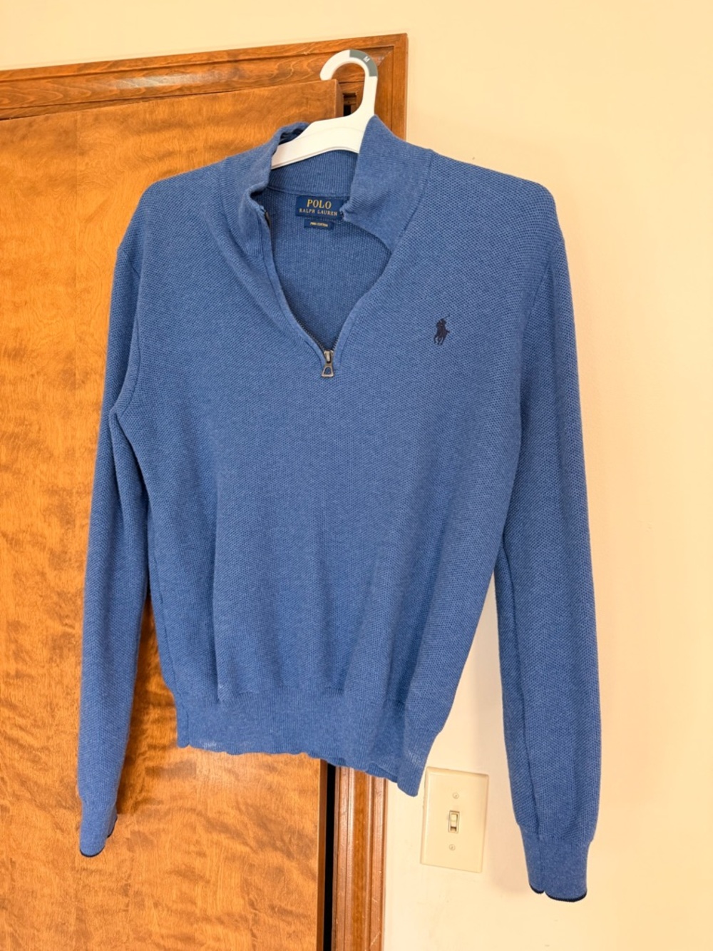 Vintage find: Polo by Ralph Lauren Men's Blue Quarter-Zip Sweater